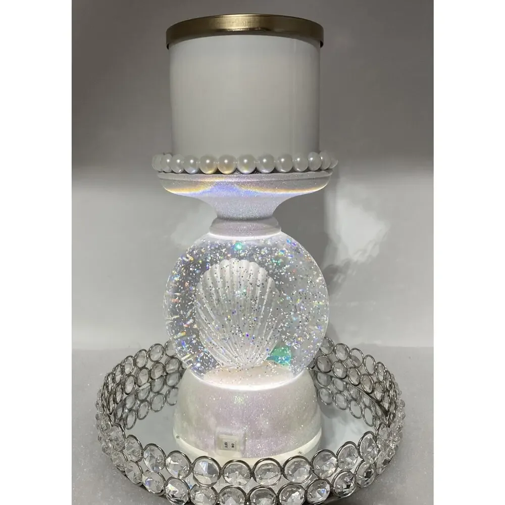 Retired Bath & Body Works Mermaid Glitter Water Globe 3 - Wick Candle Holder